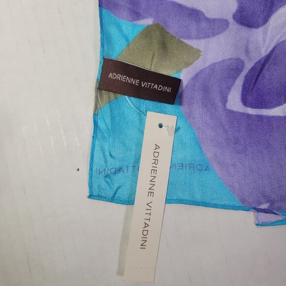 Adrienne Vittadini 100% Silk Blue Pink Purple Green Floral Scarf Wrap - Picture 5 of 6